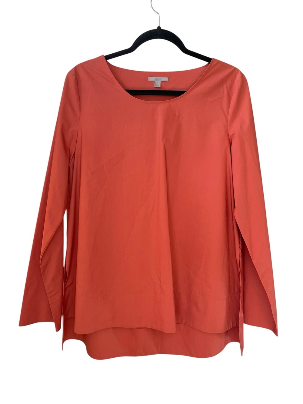 COS Minimalist Cotton Poplin Long Sleeve Blouse Tunic Coral 8